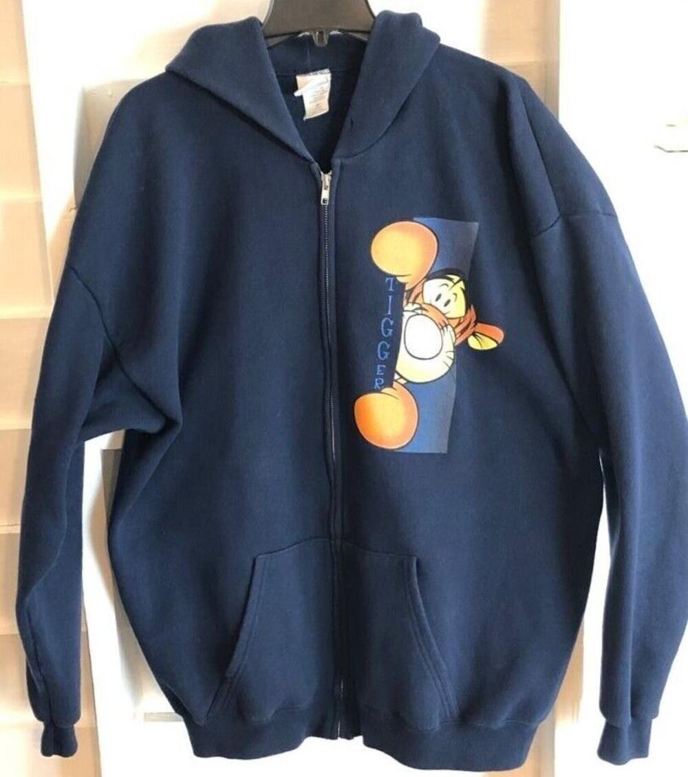 Disney Tigger Hoodie Adult XXL Full Zip Navy Embroidered Sweatshirt Made in USA